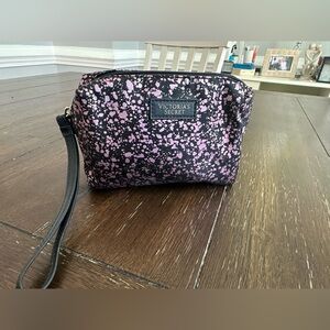 Victoria's Secret black and pink splatter pattern cosmetic bag